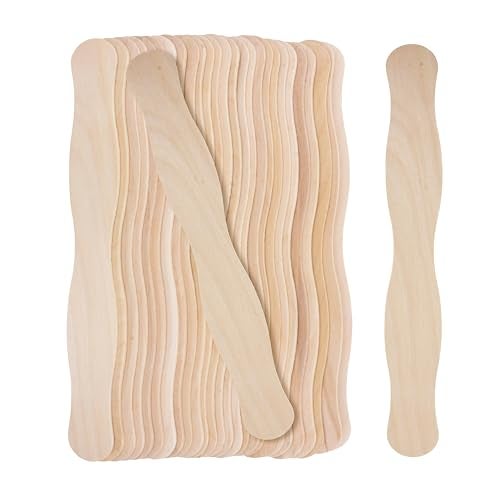 Mandala Crafts Natural Wooden Fan Handles Sticks for Fan Wedding Programs - Jumbo Bulk Pack of 100 Bidding Auction Paddles, Wavy 8 Inch Popsicle Craft Sticks for DIY Arts and Crafts - Image 1