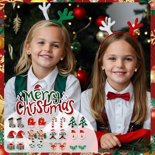 Gushu 30 Pairs Christmas Earrings for Women, Xmas Gifts Holiday Cute Stud Earrings Hypoallergenic Christmas Tree Snowflake Bow Snowman Stocking Santa Claus Elk Stud Festive Party Jewelry Gifts - Image 3