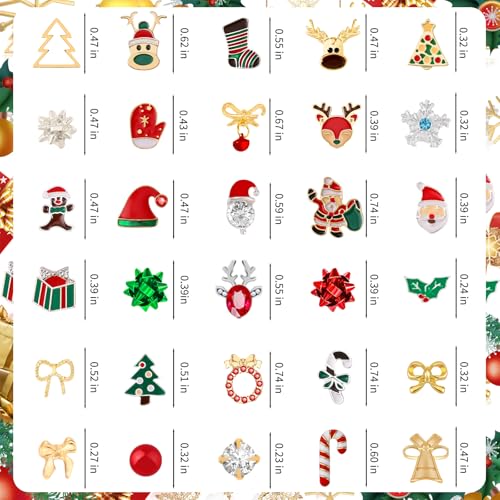 Gushu 30 Pairs Christmas Earrings for Women, Xmas Gifts Holiday Cute Stud Earrings Hypoallergenic Christmas Tree Snowflake Bow Snowman Stocking Santa Claus Elk Stud Festive Party Jewelry Gifts - Image 2