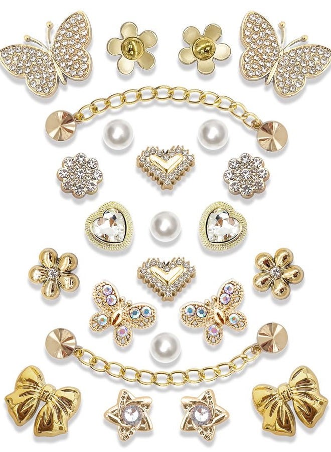 Acwenie 24pcs Plastic Bling Shoe Charms Set –Pearl, Butterfly, Flower & Chain Decorations for Clogs & Sandals – Cute Accessories for Women & Girls Gift, 3.34 X 4.4 X 0.68 Inches, Plastic Rhinestone - Image 1