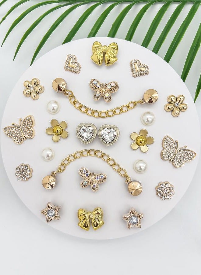 Acwenie 24pcs Plastic Bling Shoe Charms Set –Pearl, Butterfly, Flower & Chain Decorations for Clogs & Sandals – Cute Accessories for Women & Girls Gift, 3.34 X 4.4 X 0.68 Inches, Plastic Rhinestone - Image 3