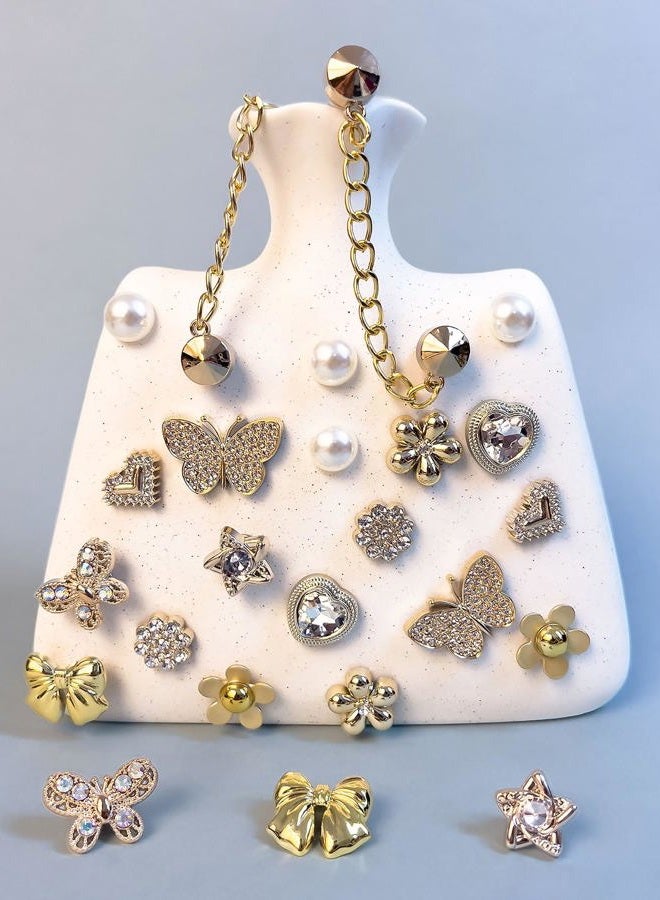 Acwenie 24pcs Plastic Bling Shoe Charms Set –Pearl, Butterfly, Flower & Chain Decorations for Clogs & Sandals – Cute Accessories for Women & Girls Gift, 3.34 X 4.4 X 0.68 Inches, Plastic Rhinestone - Image 4