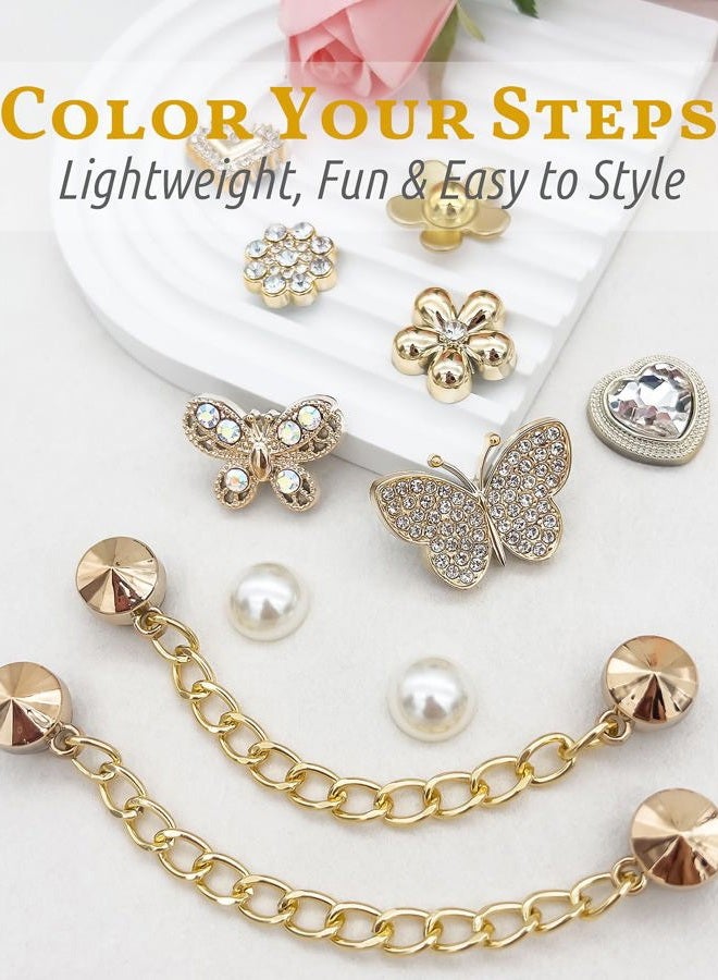 Acwenie 24pcs Plastic Bling Shoe Charms Set –Pearl, Butterfly, Flower & Chain Decorations for Clogs & Sandals – Cute Accessories for Women & Girls Gift, 3.34 X 4.4 X 0.68 Inches, Plastic Rhinestone - Image 2