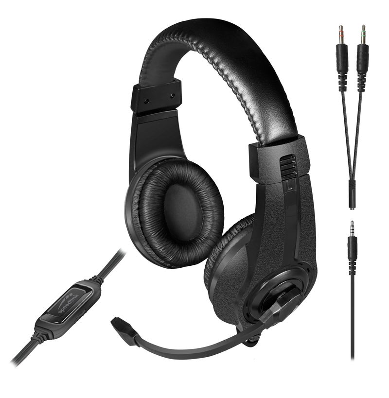 Speedlink LEGATOS Wired Gaming Headset - Lightweight Headphones with Microphone and Wired Remote Control, Compatible with PC, PS5, PS4, Xbox, Switch, 3.5mm Jack with Y Adapter, Black - Image 1
