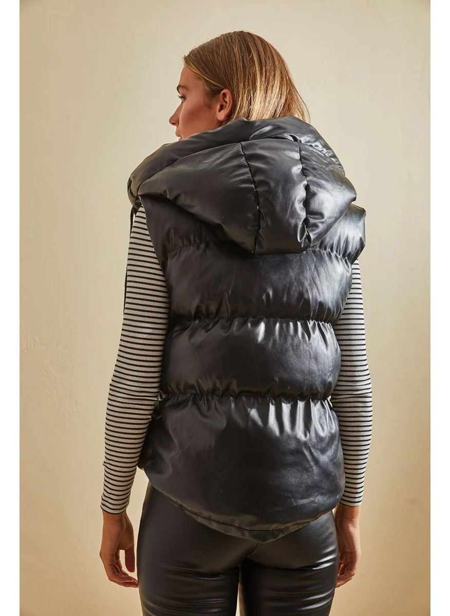 لايث Women's Hooded Inflatable Leather Vest