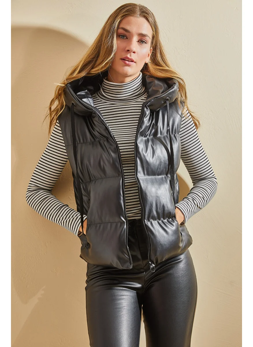 لايث Women's Hooded Inflatable Leather Vest