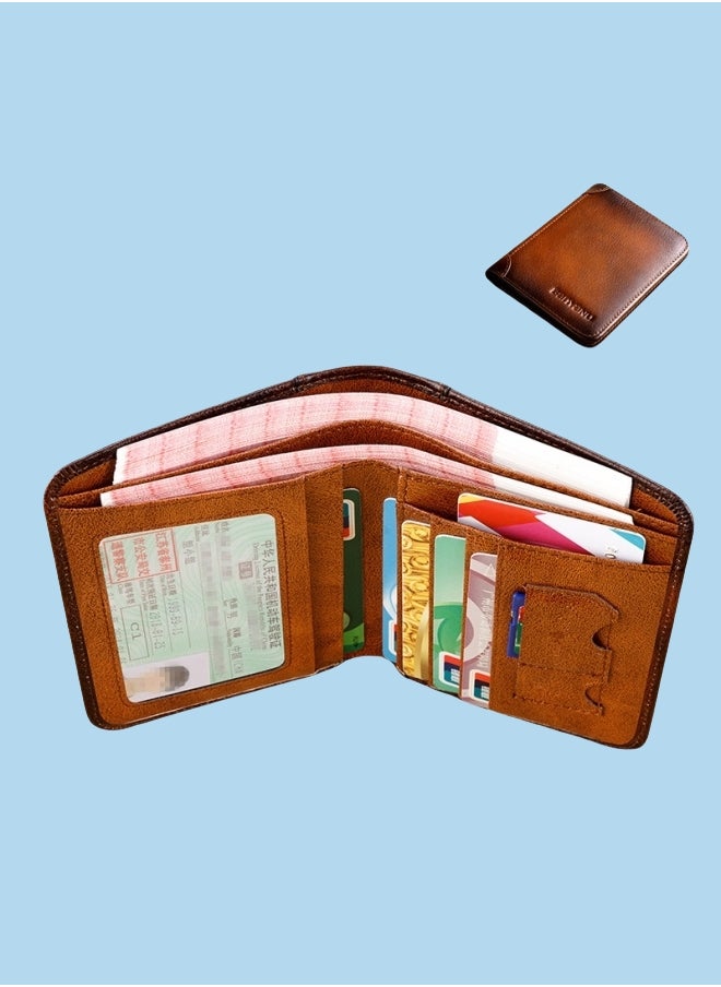 بانيانو محفظة رجالية من الجلد الطبيعي RFID مضادة للسرقة، محفظة عمودية من جلد البقر من الطبقة الأولى باللون الأصفر والبني  - Image 1