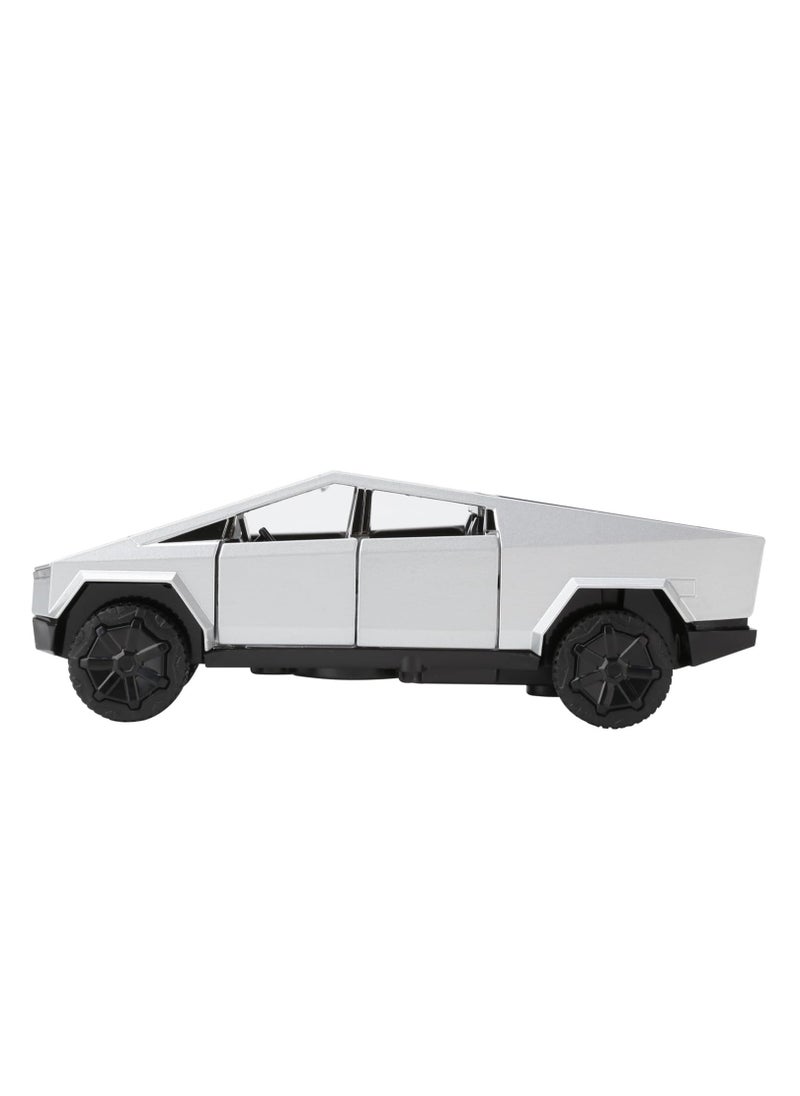M MIAOYAN - Cybertruck Toy Truck for Boys 3 4 5 6 7 Years Old 1:32 Die-cast Metal Pickup Truck Toy for Boys 3-8 Years Old with Lights and Sounds Pull Back Toy Car for Kids Gift (Silver) - Image 1