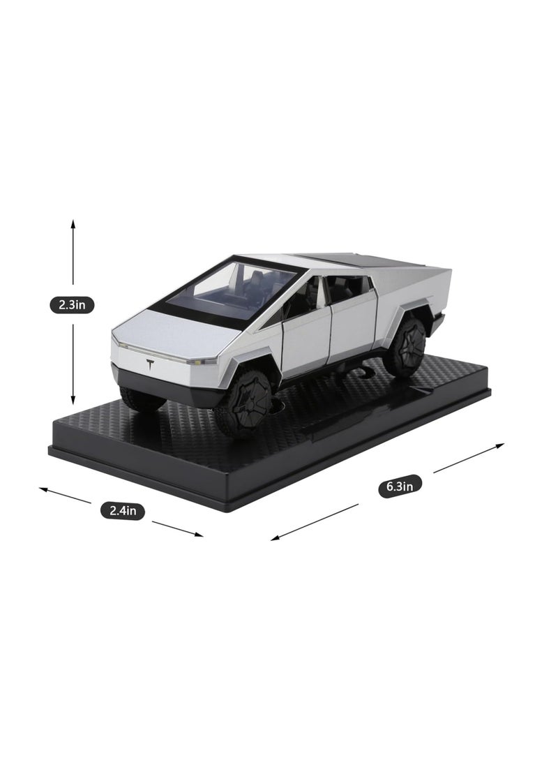 M MIAOYAN - Cybertruck Toy Truck for Boys 3 4 5 6 7 Years Old 1:32 Die-cast Metal Pickup Truck Toy for Boys 3-8 Years Old with Lights and Sounds Pull Back Toy Car for Kids Gift (Silver) - Image 1