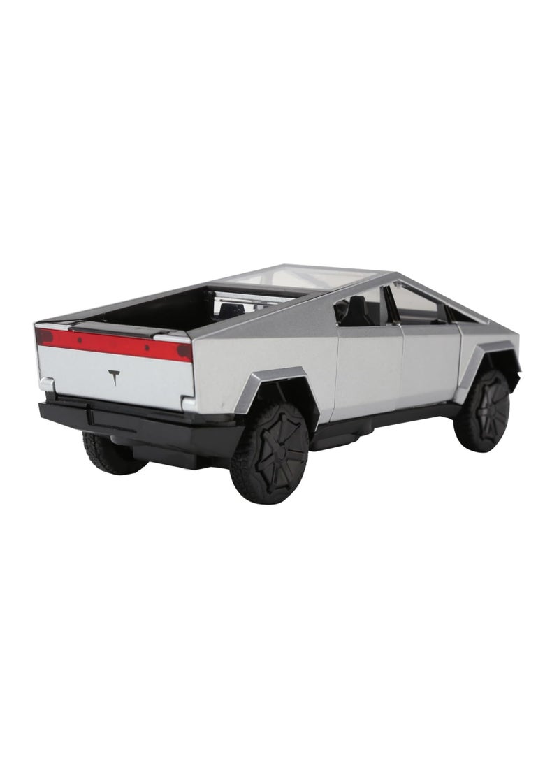 M MIAOYAN - Cybertruck Toy Truck for Boys 3 4 5 6 7 Years Old 1:32 Die-cast Metal Pickup Truck Toy for Boys 3-8 Years Old with Lights and Sounds Pull Back Toy Car for Kids Gift (Silver) - Image 1