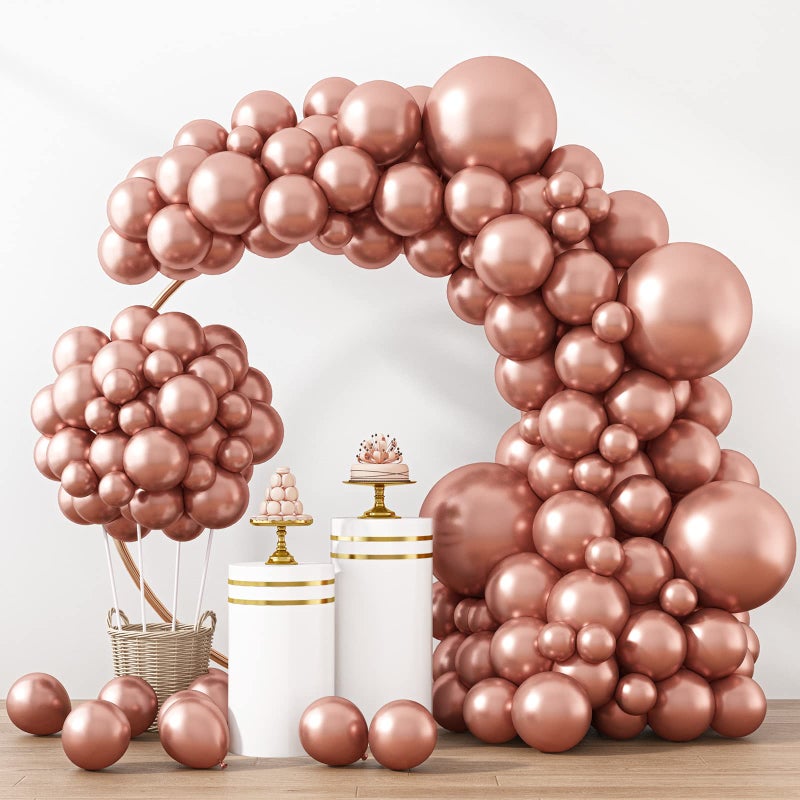 RUBFAC 129pcs Rose Gold Balloons Different Sizes 18 12 10 5 Inches, Latex Balloon Garland Arch Kit for Birthday Party Valentine's Day Baby Shower Graduation Wedding Holiday Decoration - Image 1