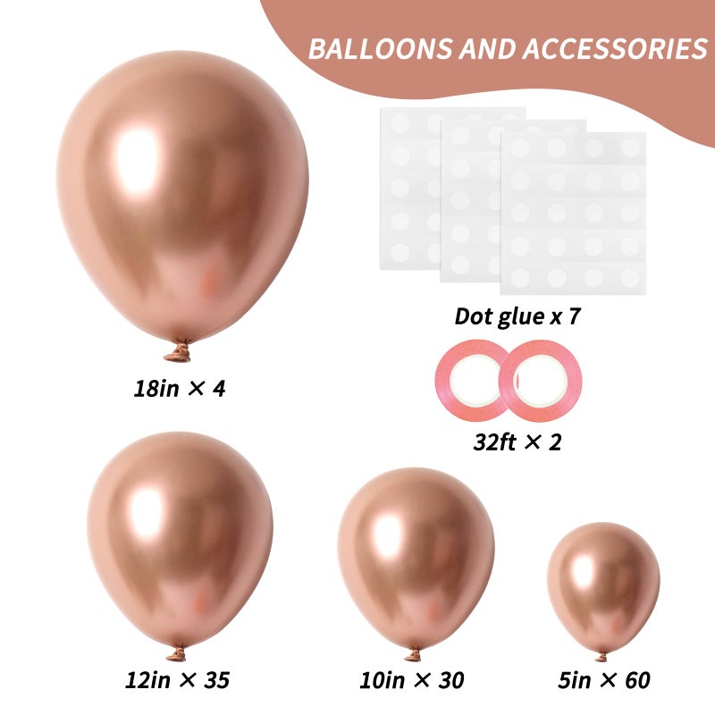 RUBFAC 129pcs Rose Gold Balloons Different Sizes 18 12 10 5 Inches, Latex Balloon Garland Arch Kit for Birthday Party Valentine's Day Baby Shower Graduation Wedding Holiday Decoration - Image 2