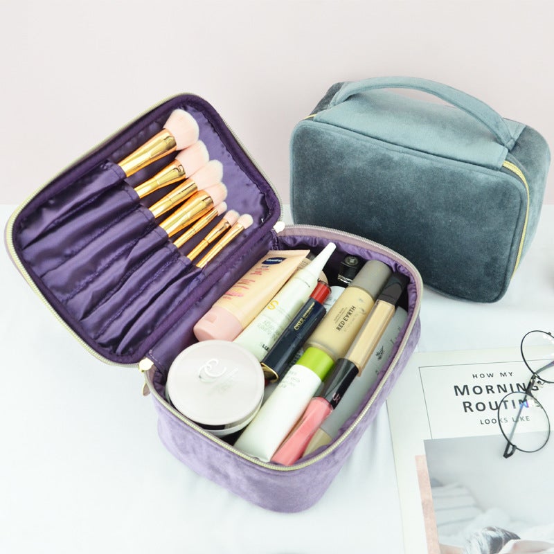 Fashion Velvet Cosmetic Bag Storage High-End Portable Travel Toiletry Bag High-Value Large-Capacity Cosmetic Bag - Image 5