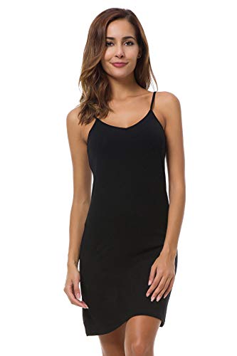 EaseWay Women's Basic Adjustable Spaghetti Strap Cami Under Mini Slip Dress Black - Image 1