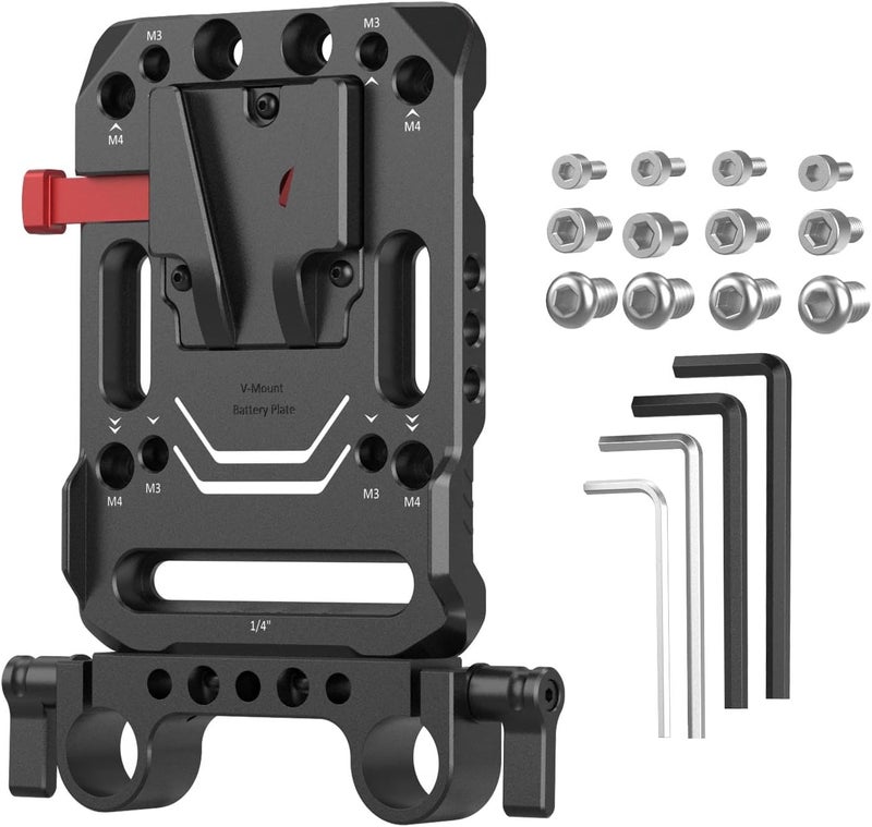 SMALLRIG V Mount Battery Plate, V-Lock Battery Plate with Dual 15mm Rod Clamp, 1/4"-20 & 3/8"-16 Threaded Holes V Mount Battery VB99 SE / VB99 / VB99 Pro, for Neewer PS099E Simple practical structure - Image 1
