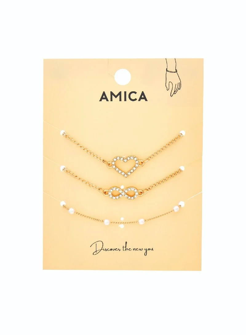 AMICA Heart, Infinity & Pearl Set of 3 Bracelets