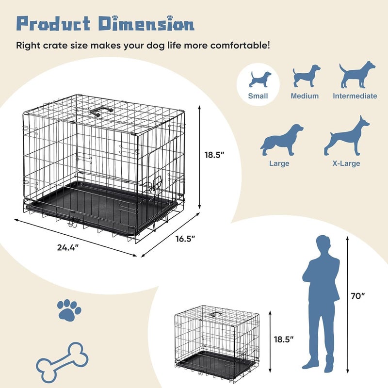 DUMOS Dog Crate, 24 Inch Small Single Door Dog Cage with Plastic Leak-Proof Pan Tray, Folding Metal Wire Pet Kennel for Indoor, Outdoor, Travel - Image 3