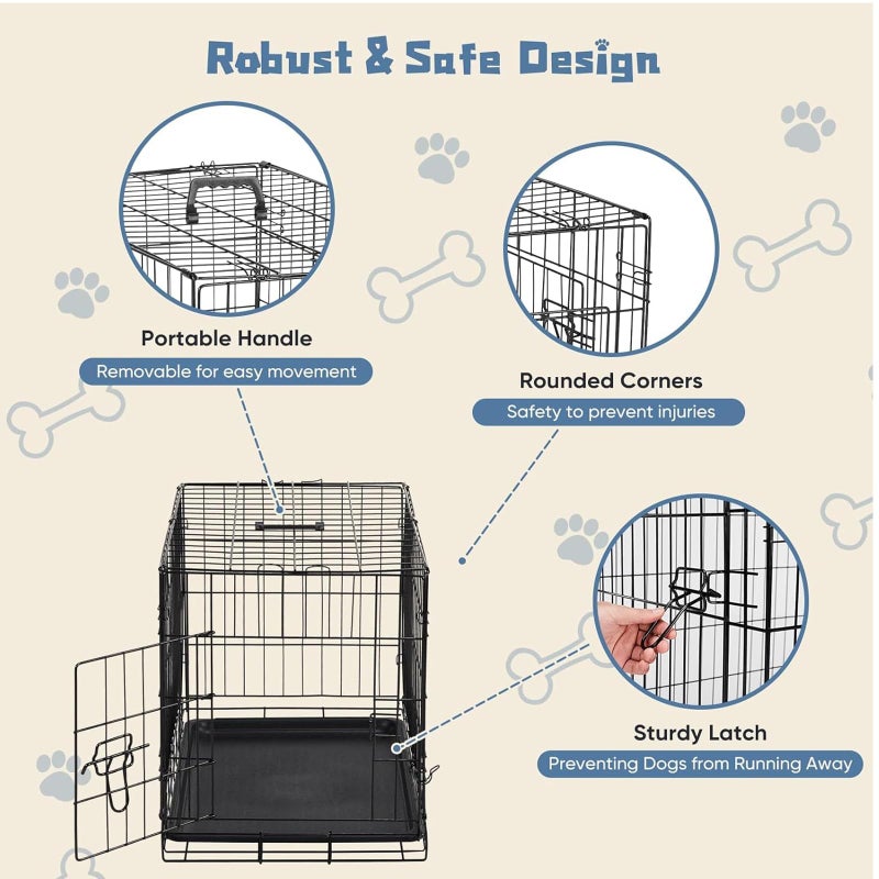 DUMOS Dog Crate, 24 Inch Small Single Door Dog Cage with Plastic Leak-Proof Pan Tray, Folding Metal Wire Pet Kennel for Indoor, Outdoor, Travel - Image 2