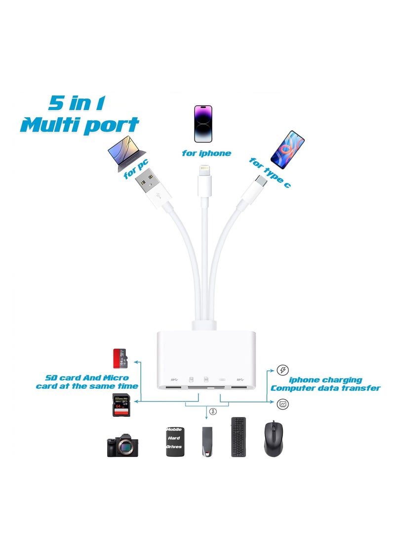 Y&D - 5-in-1 Memory Card Reader, USB OTG Adapter & SD Reader for iPhone/iPad, C and A Device, SD/Micro SD/SDHC/SDXC/MMC - Image 1