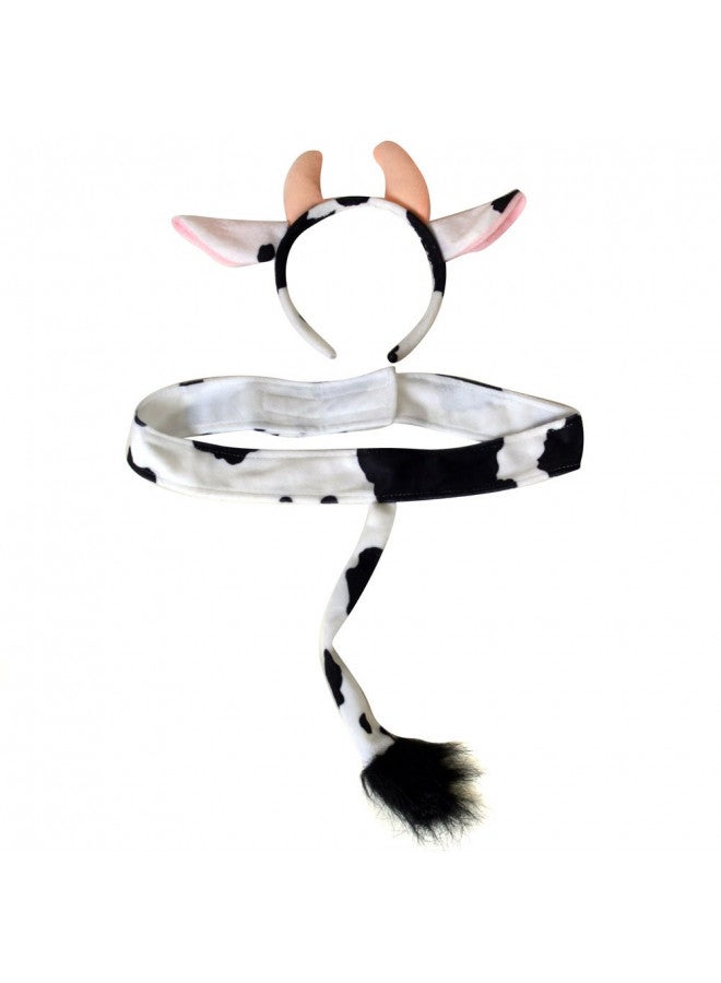 Making Believe Kids Plush Black & White Cow Headband Ears and Tail, Black, White, Size One Size - Image 1