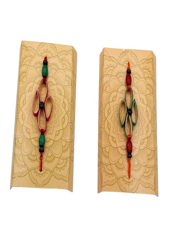TEJ GIFTS هدايا تيج - راخي مصنوع يدويًا من الخيزران للأخ، راخي دورا فريد وصديق للبيئة لعيد راكشا باندهان، تشكيلة متنوعة (سيتم إرسالها حسب التوافر) (مجموعة من 2) - Image 1