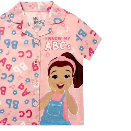 Ms. Rachel Girls Pajama Set - 2 Piece Cozy Girls Pjs, Button Down Short Sleeve & Shorts For Toddler Kids - Official Product Pink - Image 2