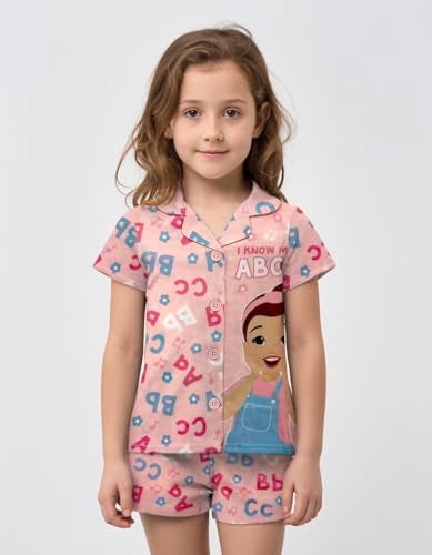 Ms. Rachel Girls Pajama Set - 2 Piece Cozy Girls Pjs, Button Down Short Sleeve & Shorts For Toddler Kids - Official Product Pink - Image 4