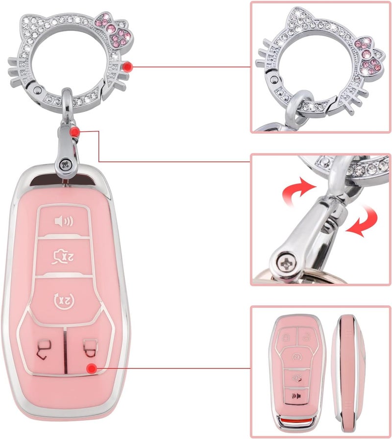 PANGPAI Pink Key Fob Cover for Ford, Soft TPU Key Case Protection with Bling Keychain Fit for F150 Explorer Mustang Edge Lincoln MKZ MKX MKC - Image 4