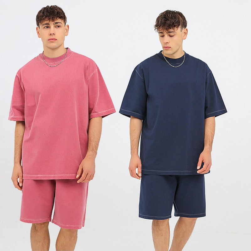 260G Retro Wash Water Dazzle Dyed Cotton T-Shirt Heavy European Size American Loose Version Old White Men'S Short Sleeve T - Image 3