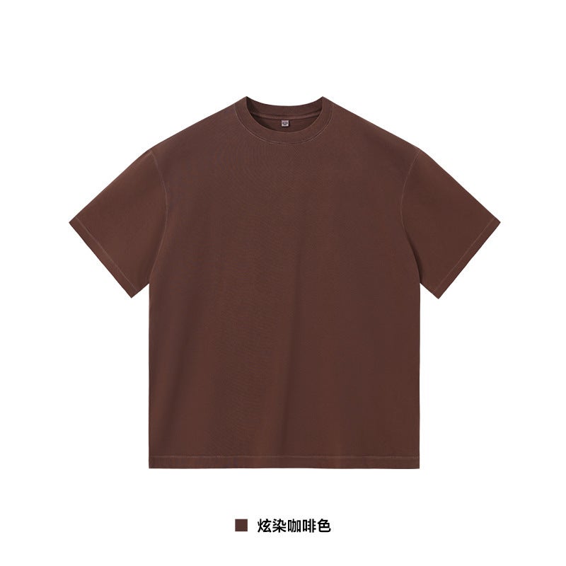 260G Retro Wash Water Dazzle Dyed Cotton T-Shirt Heavy European Size American Loose Version Old White Men'S Short Sleeve T - Image 1