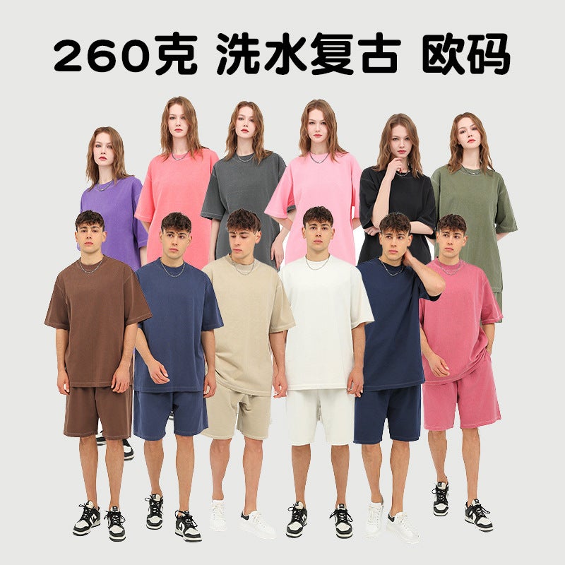 260G Retro Wash Water Dazzle Dyed Cotton T-Shirt Heavy European Size American Loose Version Old White Men'S Short Sleeve T - Image 4