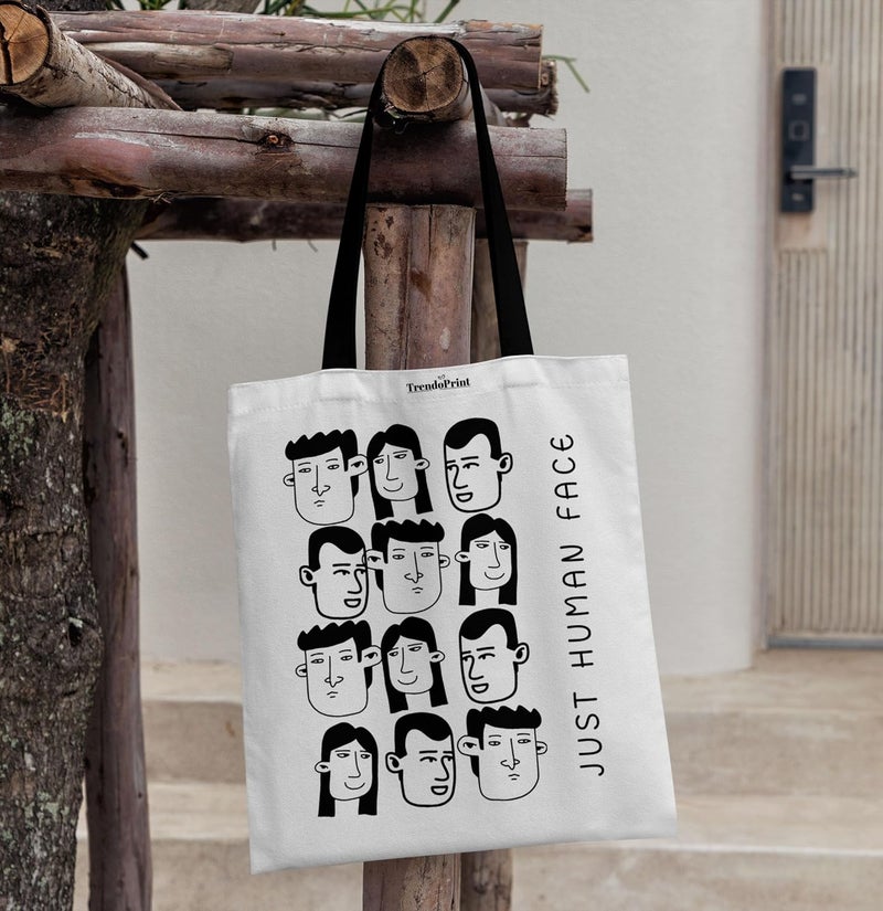 TrendoPrint حقائب توت بيضاء من القماش للنساء بسحاب سعة 15 كجم، حقيبة كلية للفتيات، حقيبة توت مصنوعة من القطن العضوي 100% للتسوق والسفر والشاطئ - Image 4