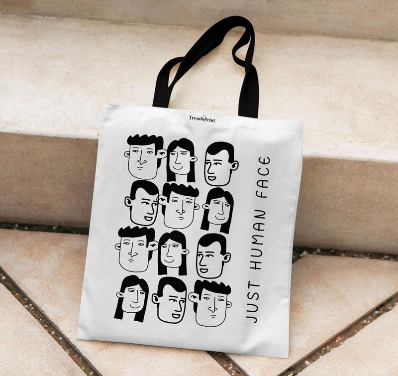 TrendoPrint حقائب توت بيضاء من القماش للنساء بسحاب سعة 15 كجم، حقيبة كلية للفتيات، حقيبة توت مصنوعة من القطن العضوي 100% للتسوق والسفر والشاطئ - Image 3