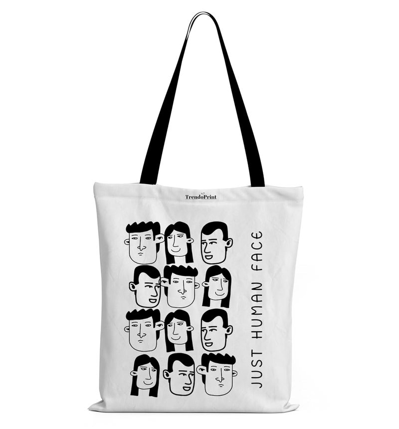 TrendoPrint حقائب توت بيضاء من القماش للنساء بسحاب سعة 15 كجم، حقيبة كلية للفتيات، حقيبة توت مصنوعة من القطن العضوي 100% للتسوق والسفر والشاطئ - Image 1