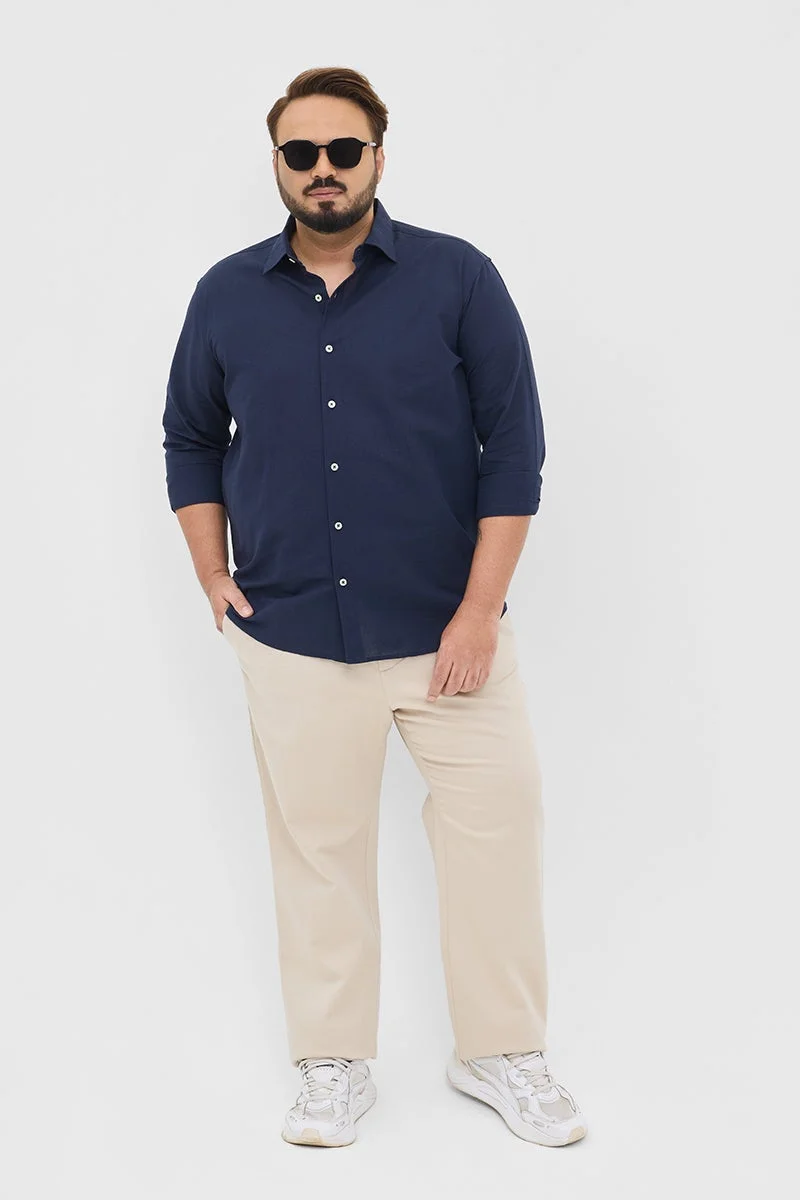 سنيتش Dark Navy Solid Regular Fit Plus Size Shirt