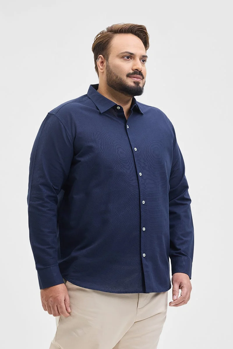 سنيتش Dark Navy Solid Regular Fit Plus Size Shirt