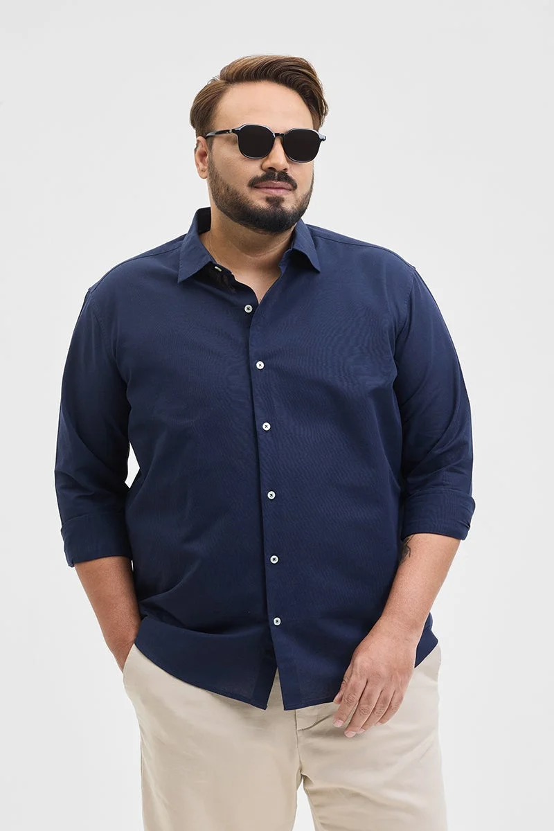 سنيتش Dark Navy Solid Regular Fit Plus Size Shirt