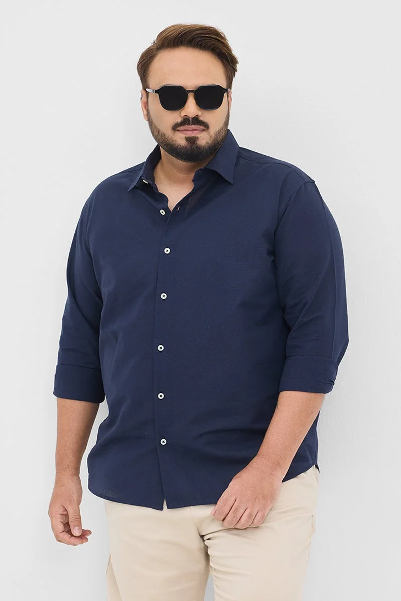 سنيتش Dark Navy Solid Regular Fit Plus Size Shirt