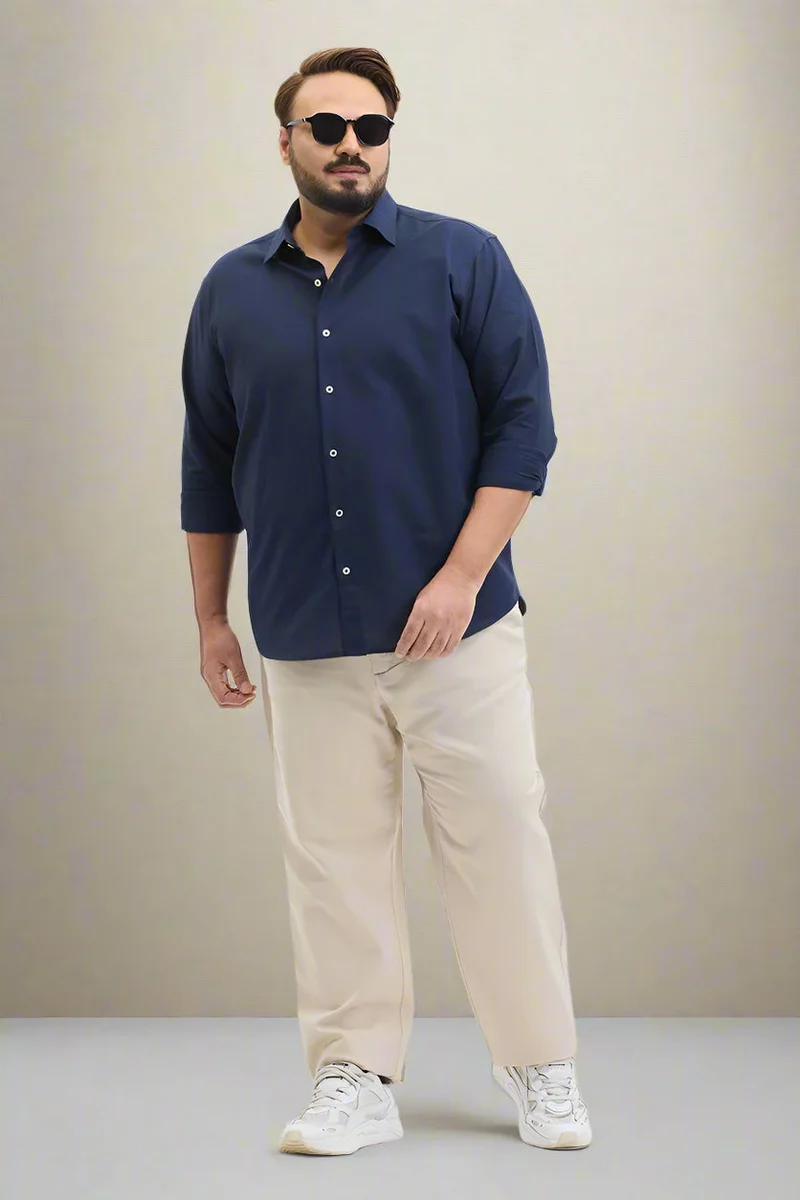 سنيتش Dark Navy Solid Regular Fit Plus Size Shirt