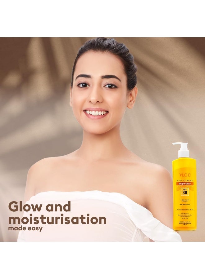 VLCC Bright Glow Sunscreen Body Lotion SPF 30 PA+++ | Brightens and Moisturises Skin. With Cocoa & Shea Butter, Aloe vera & Almond Oil. - Image 3