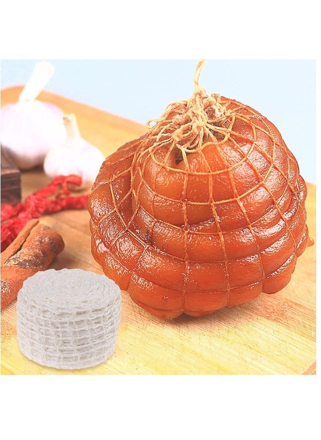 5m Meat Netting Roll, Size 18, Elastic Smoked Meat Poultry Ham Netting Meat Butcher Twine Net Roll Wrapping Net, Beef Netting Roll for Meat Cooking Meat Sausage Making