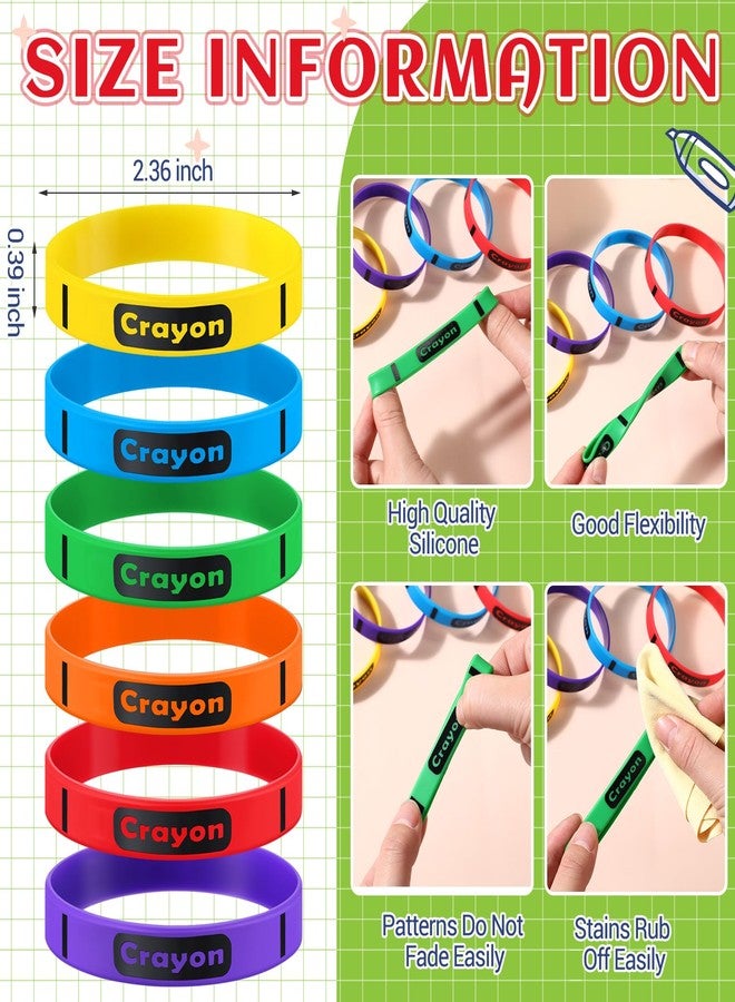 Simgoing 120 Pcs Crayon Rubber Bracelets Crayon Themed Silicone Wristbands Back to School Party Favors Classroom Decor Supplies Exchange Gifts - Image 2