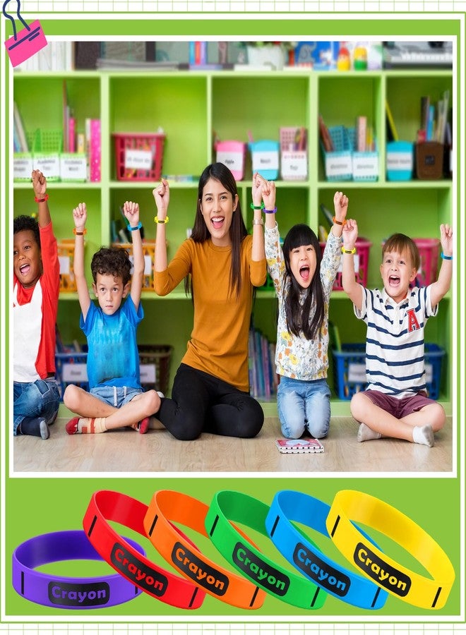 Simgoing 120 Pcs Crayon Rubber Bracelets Crayon Themed Silicone Wristbands Back to School Party Favors Classroom Decor Supplies Exchange Gifts - Image 4