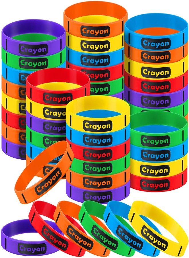 Simgoing 120 Pcs Crayon Rubber Bracelets Crayon Themed Silicone Wristbands Back to School Party Favors Classroom Decor Supplies Exchange Gifts - Image 1