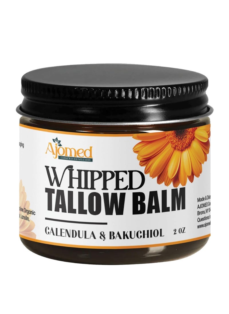 Handmade Whipped Beef Tallow for skin Moisturizer with calendula and bakuchiol oil | beef tallow for skin care - handmade grass-feed Frankinsence tallow face cream- organic facial balm (LAVENDER) 