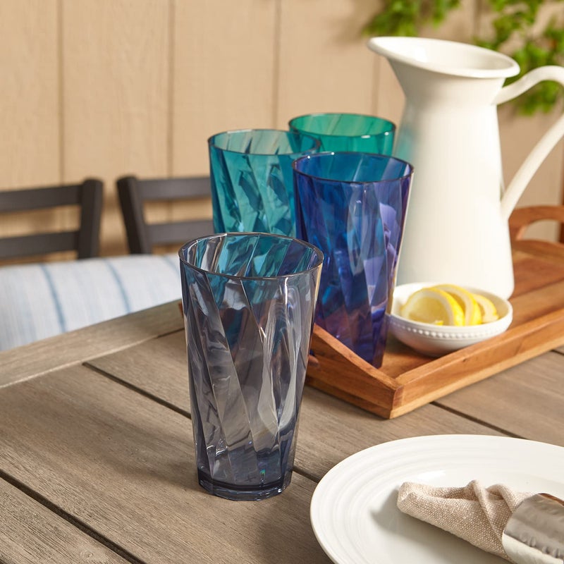 US Acrylic Optix Plastic Reusable Drinking Glasses (Set of 8) 20oz Water Cups in Coastal Colors | BPA-Free Tumblers, Made in USA | Top-Rack Dishwasher Safe - Image 4