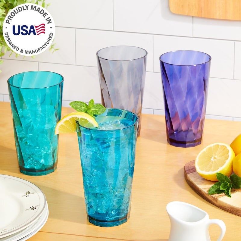 US Acrylic Optix Plastic Reusable Drinking Glasses (Set of 8) 20oz Water Cups in Coastal Colors | BPA-Free Tumblers, Made in USA | Top-Rack Dishwasher Safe - Image 3