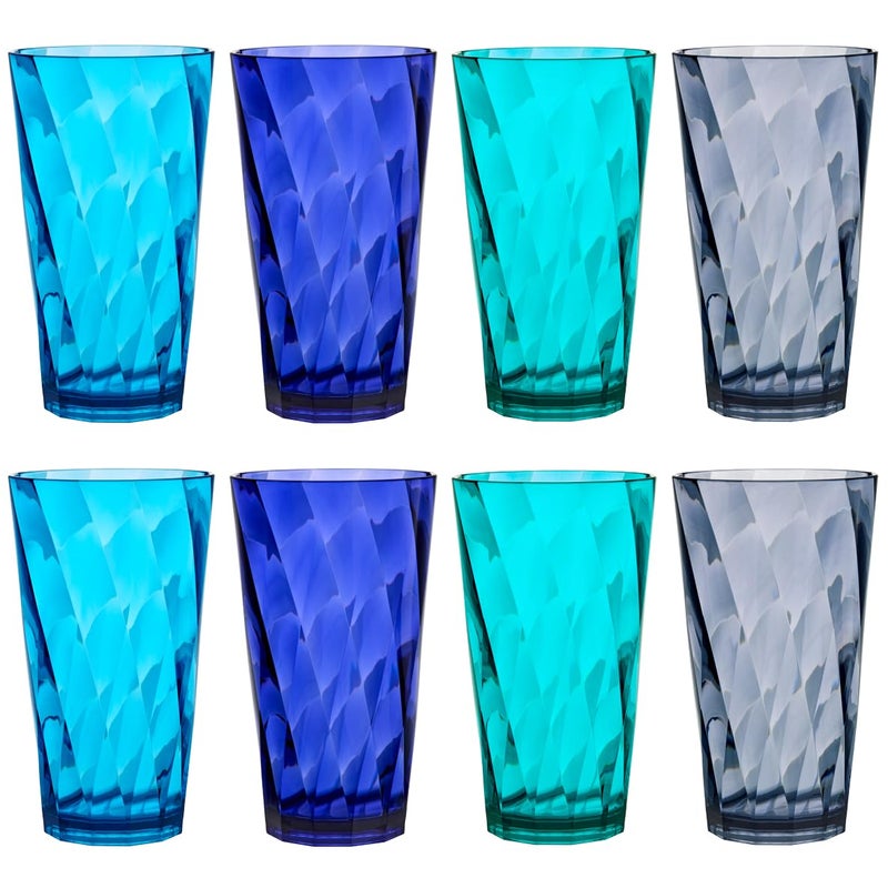 US Acrylic Optix Plastic Reusable Drinking Glasses (Set of 8) 20oz Water Cups in Coastal Colors | BPA-Free Tumblers, Made in USA | Top-Rack Dishwasher Safe - Image 1