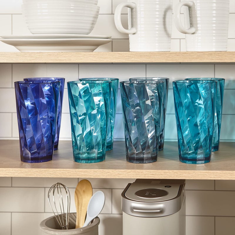 US Acrylic Optix Plastic Reusable Drinking Glasses (Set of 8) 20oz Water Cups in Coastal Colors | BPA-Free Tumblers, Made in USA | Top-Rack Dishwasher Safe - Image 5