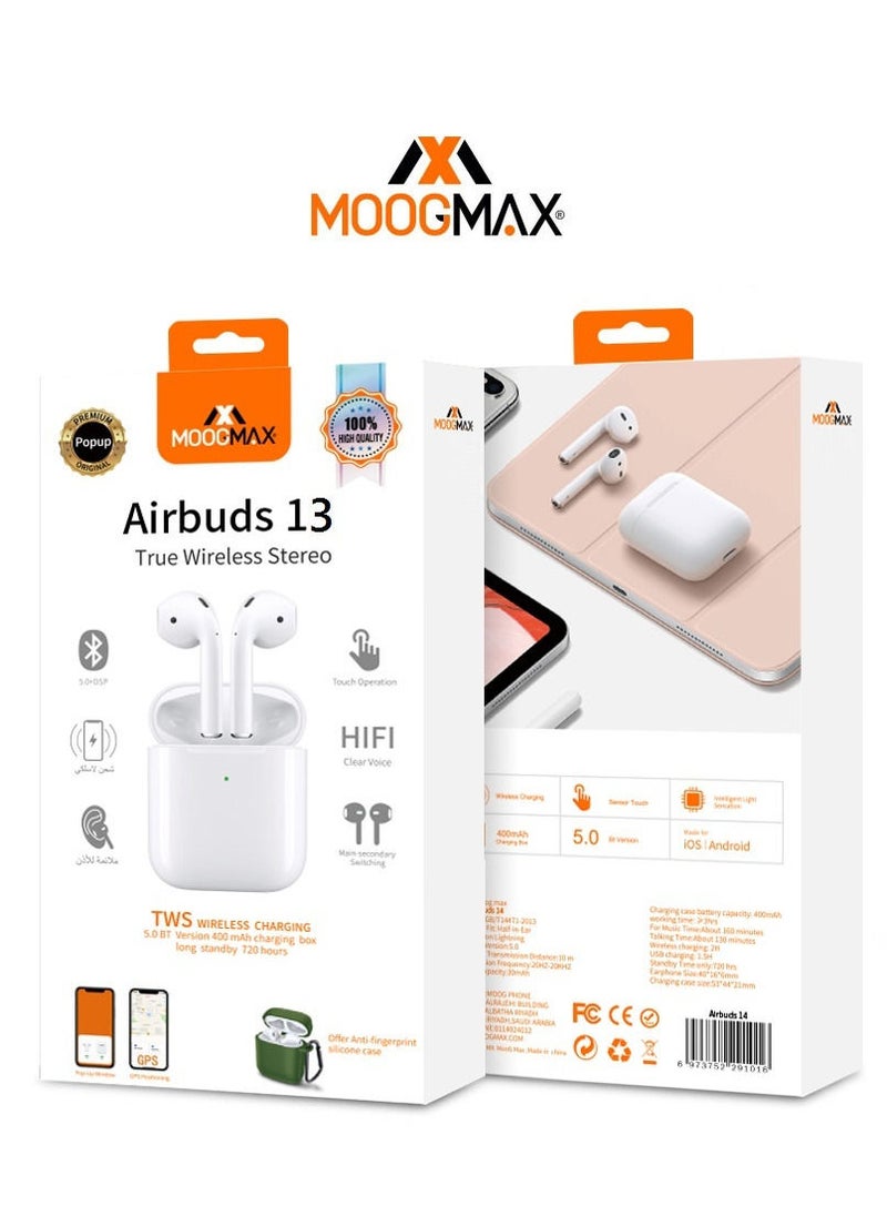 MOOGMAX Airbuds 13 Gen With Charging Case ture wireless earbuds with ergonomic design high-quality sound and long battery life and wireless charging White from Moogmax  - Image 5
